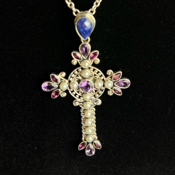 ✝️NICKY BUTLER Sterling Silver Blue Sapphire Corundum Pearl Pendant Necklace NEW - Picture 2 of 7